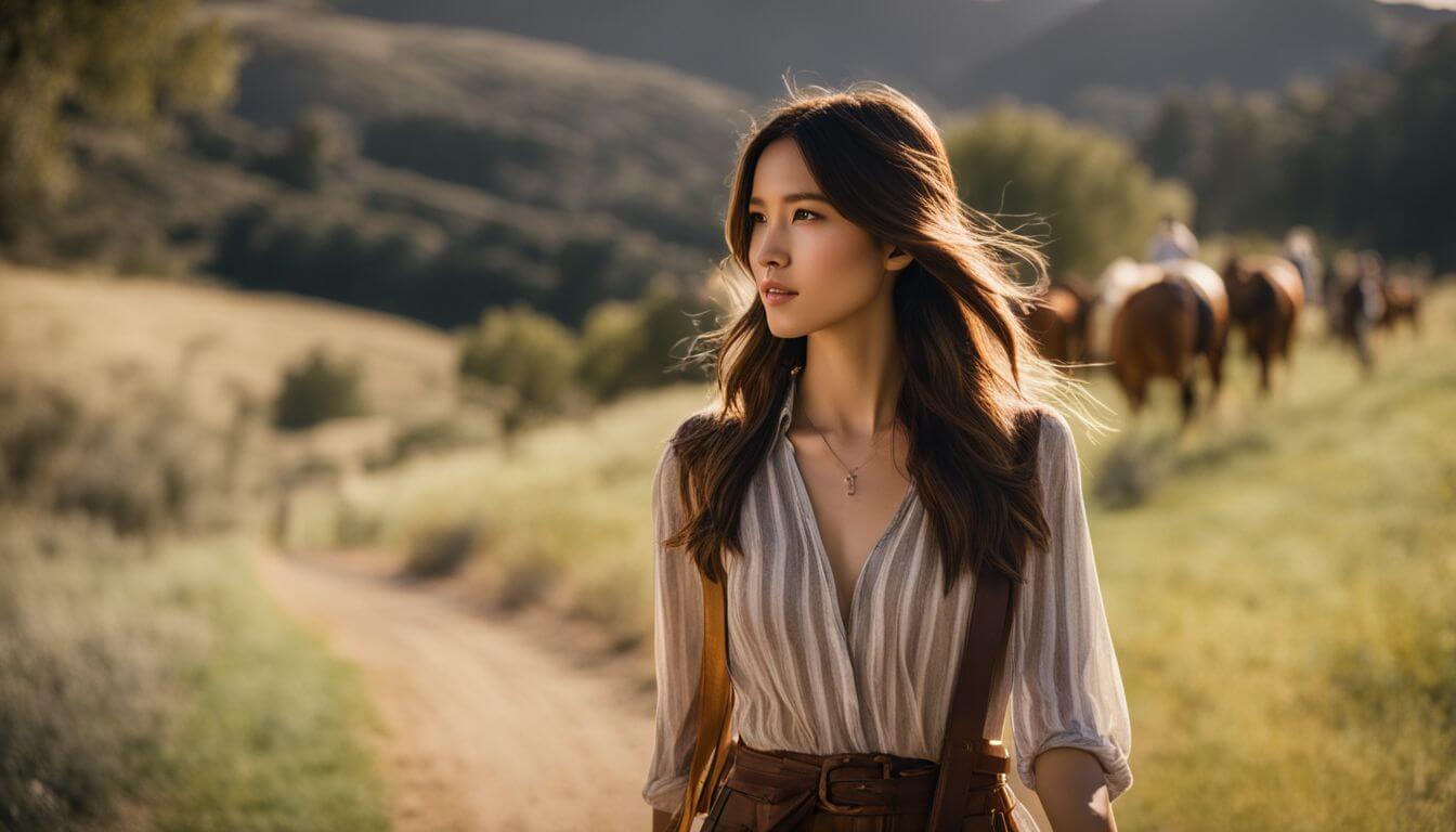 Kelsey Asbille as Monica Dutton at the Dutton ranch in various scenes.