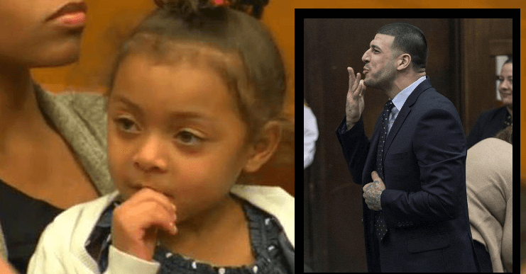 Aaron Hernandez with daughter in court room