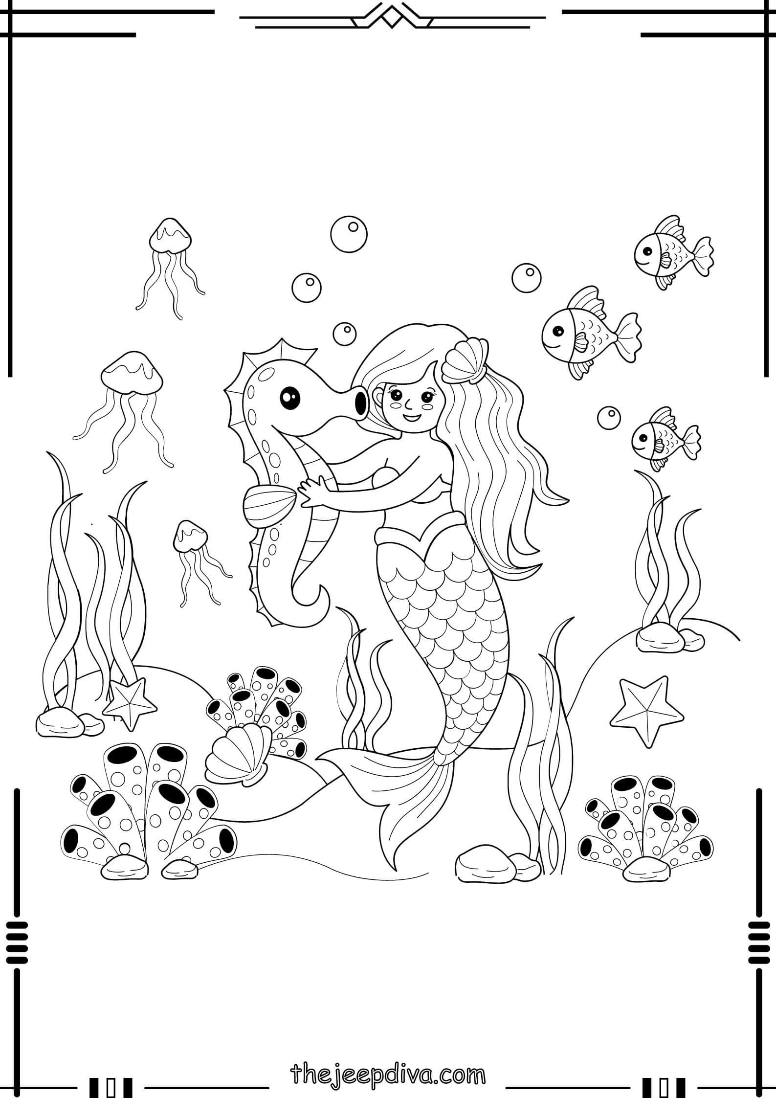 Mermaid Colouring Pages - Easy-14